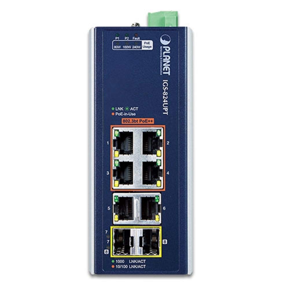 Pot SFP Gigabit Ethernet Switch IGS-824UPT_Industrial 4-port 10/100/1000T 802.3bt + 2-Port 10/100/1000T + 2-Port 100/1000X