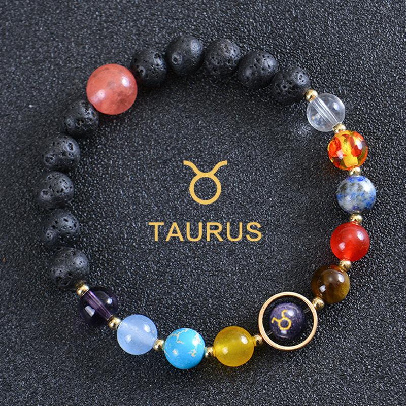 Solar System 12 Constellation Bracelet For Men And Women Volcanic Stone Hand Beaded Colored Stone Stretch Hand