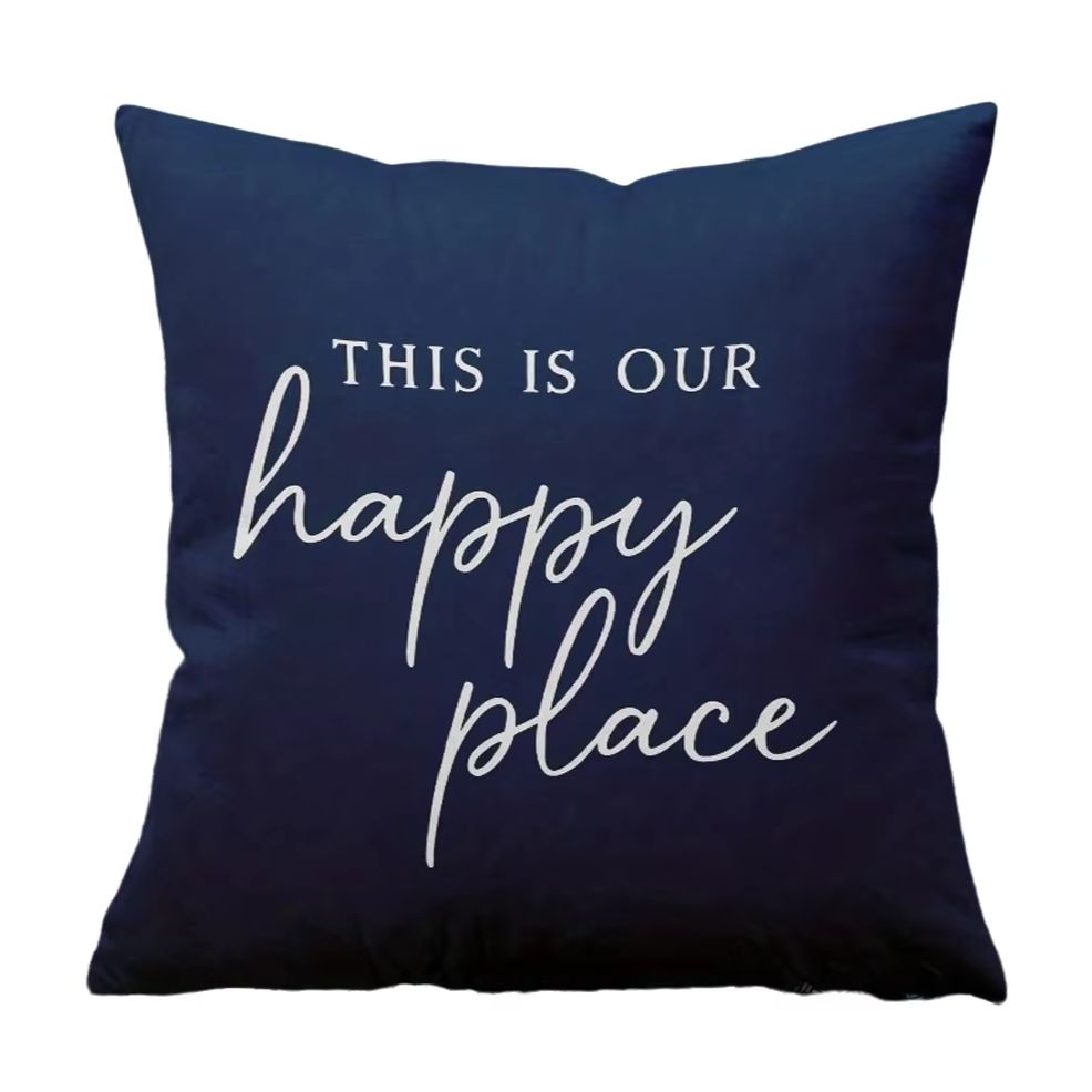 1Pc This Is Our Happy Place Pillow Cover, Polyester 2D Double-Sided Print, Inspirational Quote Design, Cozy Family Home & Car De