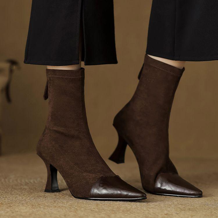 

Модные новые осенне-зимние женские ботинки для женщин, ботильоны с острым носком, модные ботинки ручной работы на высоком каблуке, эластичные ботинки-скинни 40