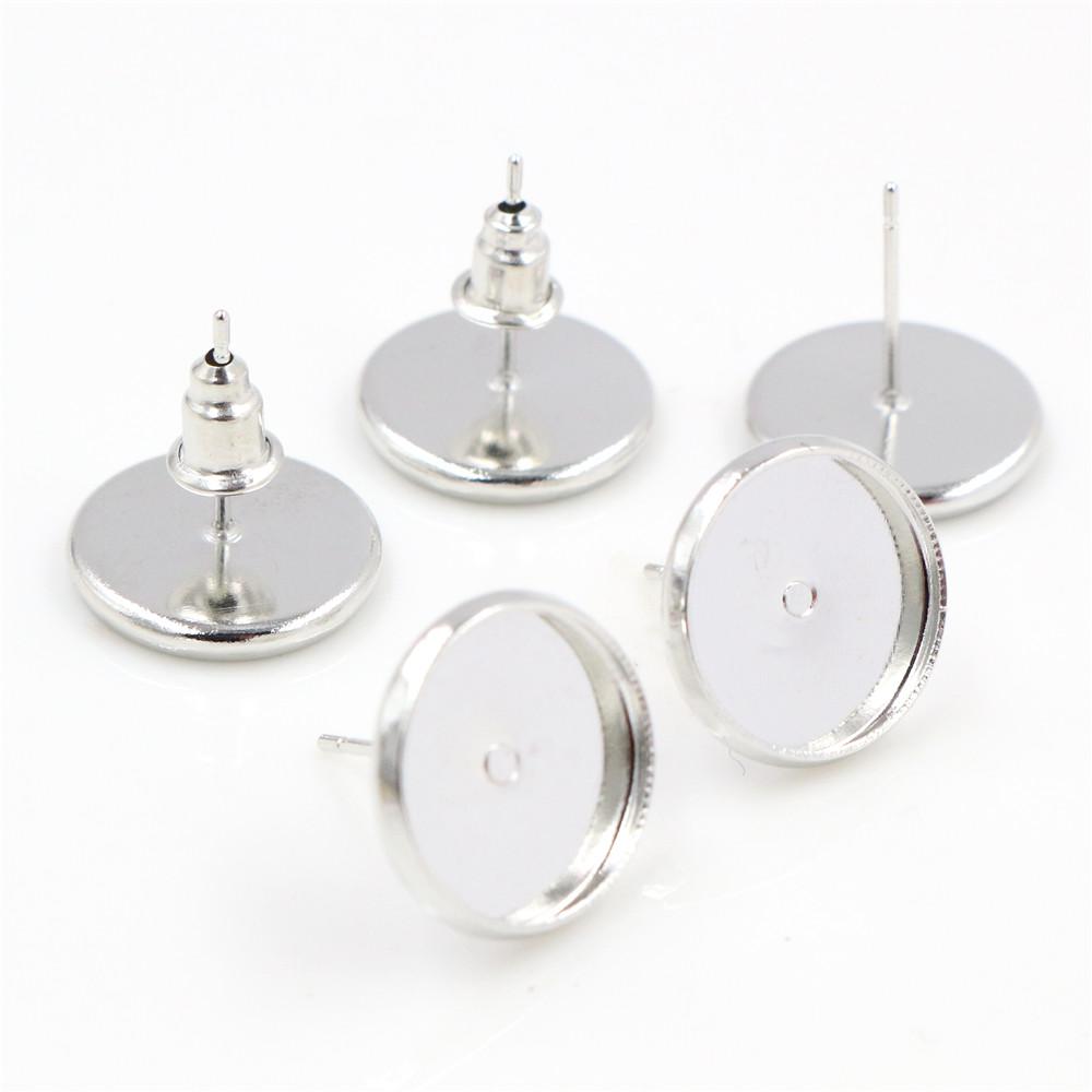 12mm 10mm 8mm 50pcs/Lot Brass Copper Material Earring Studs(with Ear Plug) Earrings Base,Fit 8-12mm Glass Cabochons