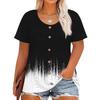 Plus Size Women's Fashion Casual Vintage Printed O-Neck Short Sleeve Button T-Shirt Top
