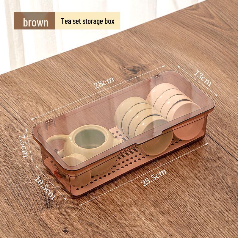 Transparent Flip-Top Plastic Storage Box for Tea Sets & More with Draining Lid