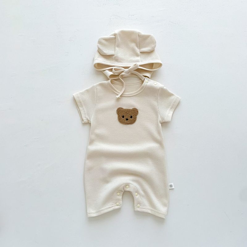 Children's Clothing, Baby Jumpsuits, Summer Waffle Bear Baby Clothes, Infant and Toddler Short-Sleeved Jumpsuits, Outerwear