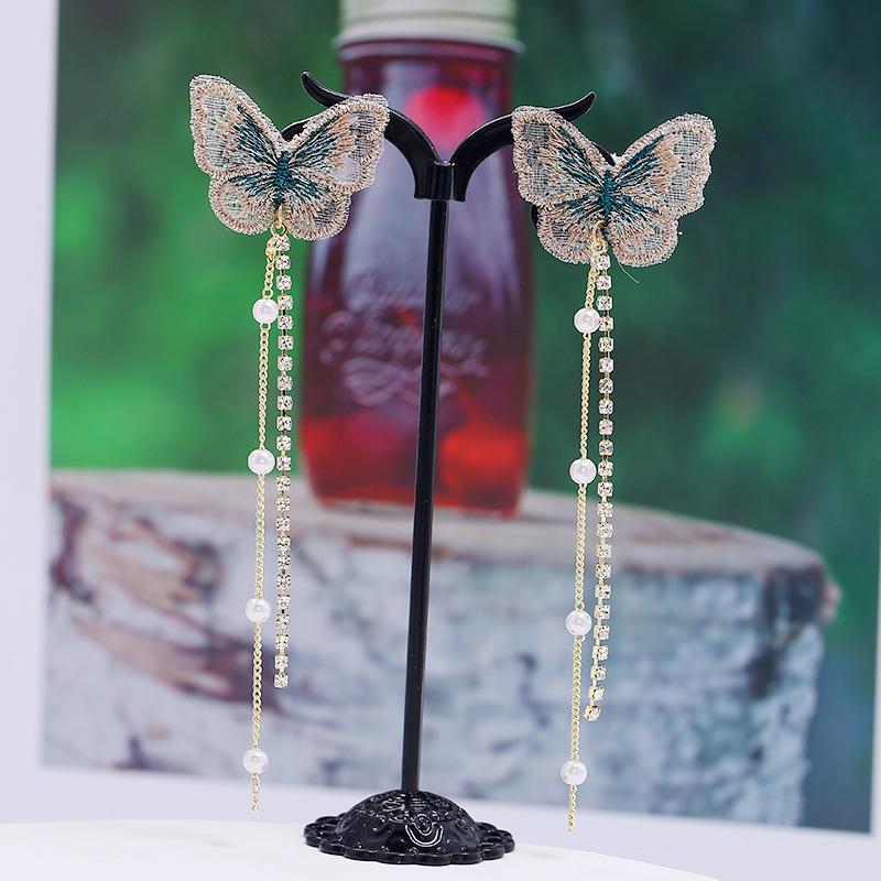 2025 Trendy Embroidered Butterfly High-end Earrings, Women's Korean Mori Temperament Stud Earrings, Pendants, Long Earrings.
