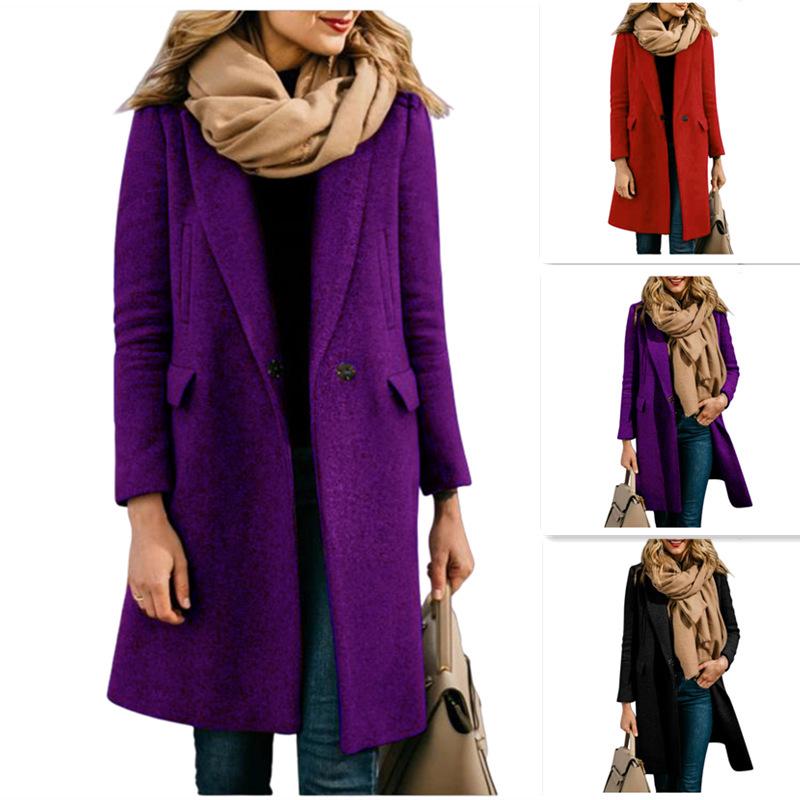 2024 Autumn/Winter Women's Long Wool Coat with Hidden Buttons - European/American Style