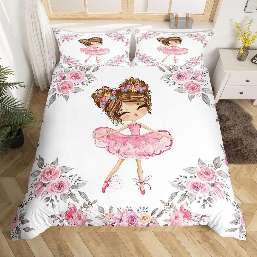Girls White Swan 3D Duvet Cover Set Microfibre Duvet Cover with Zip and 2 Pillowcases Cartoon Ballerina  Children's Bed Linen