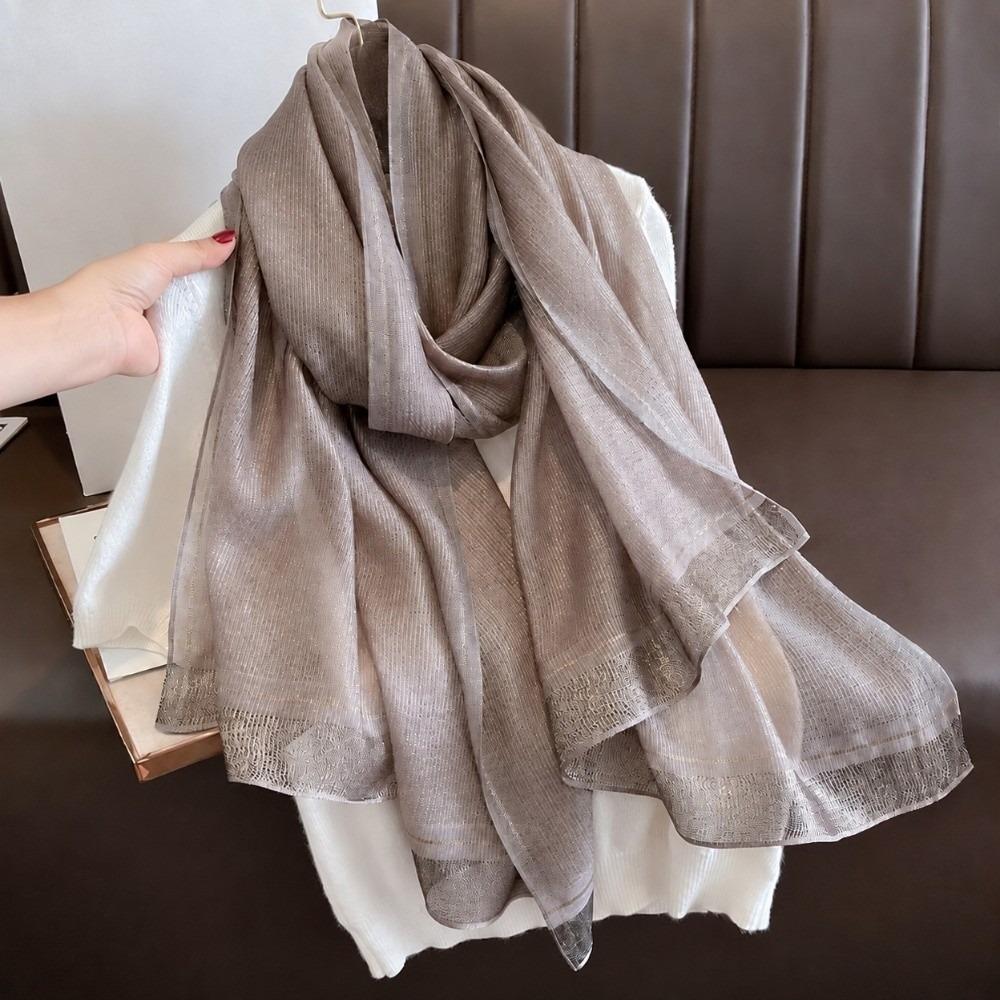 Breathable Imitation Silk Scarf Large Size Soft Silky Scarf Fashion Border Shawl Autumn Winter