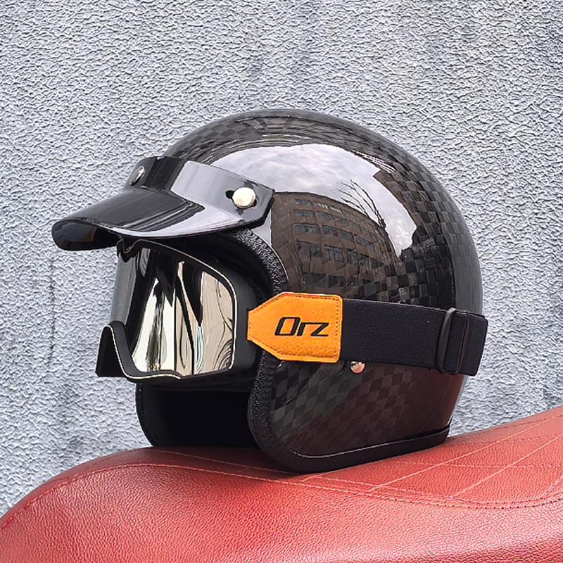 ORZ Lightweight Carbon Fiber Helmet Motorcycle 3/4 Half Helmet Cruise Motorcycle Helmet