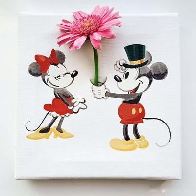 Lib Art Deli Poster Panel Disney Mickey IKEBANA 20cm X 20cm Made In Japan Lightweight Fabric Disney IKE-DSNY-1807-01