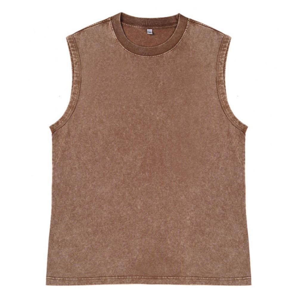 

230G Хлопок Рукава Футболка Мужская Майка Повседневная Плотная Свободная Жилет Оверсайз Стирка Стиль Однотонный XXL кофейный