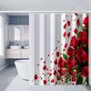 1Pc Valentine'S Day Red Rose And Green Leaves Print Shower Curtain - High Quality Polyester Fabric With Hook, Machine Washable