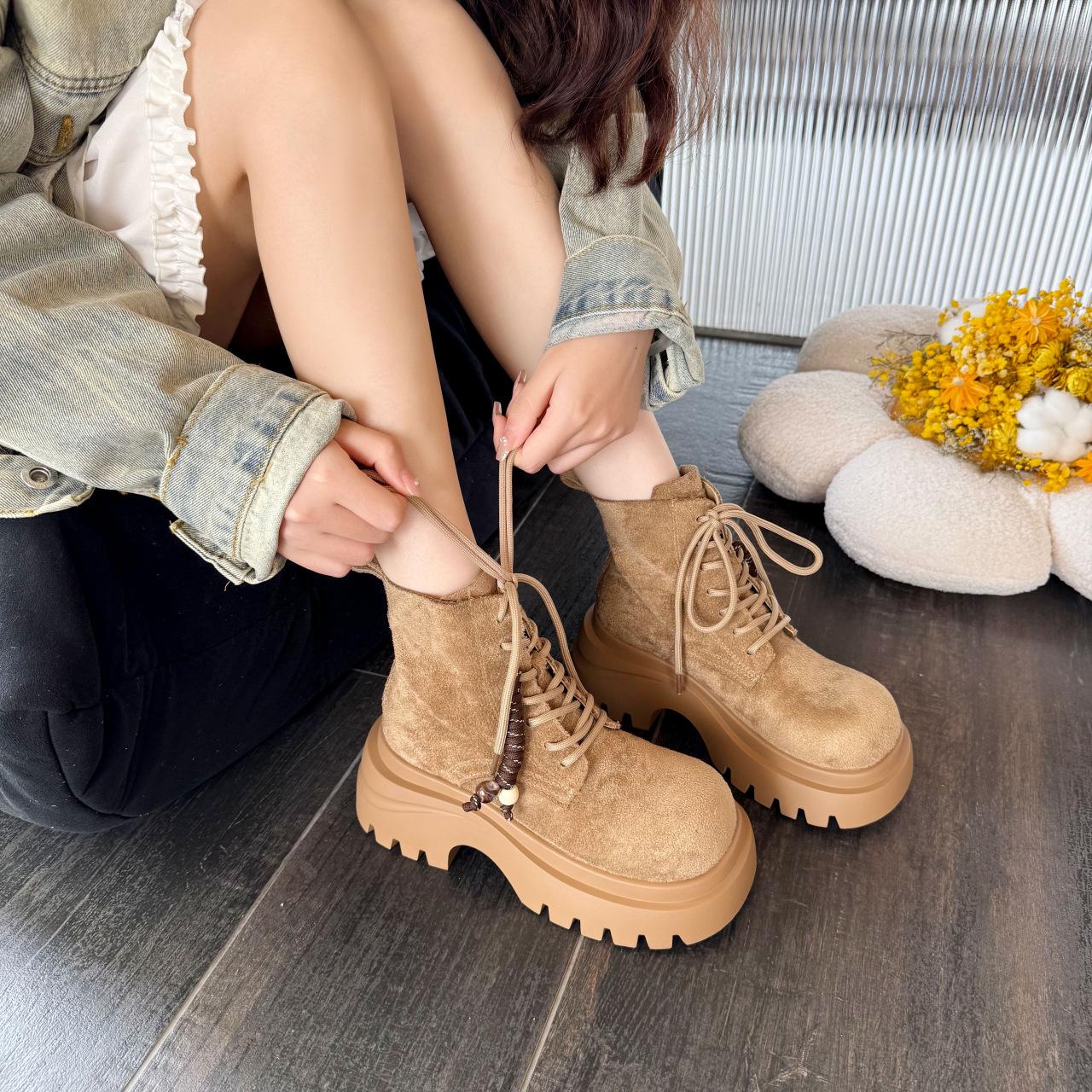 

Ruodan Ruodan 2025 новые осенне-зимние ботинки Мартин из матовой кожи, звезда с тем же универсальным дизайном на шнуровке в иностранном стиле 39 хаки