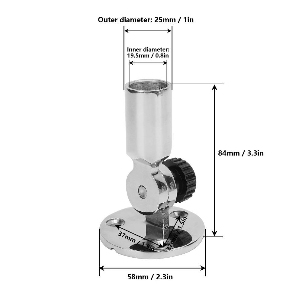 316 Stainless Steel Marine Antenna Base Mount 180 Degree Adjustable 19mm Diameter Rail Boat Ratchet Rail Mount