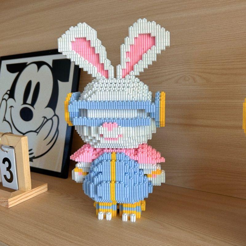 NEW 33CM DIY Mini Colorful Rabbit 3D Model with Light Building Block Assembly Toy Cute Small Particle Puzzle Ornaments Kids Gift