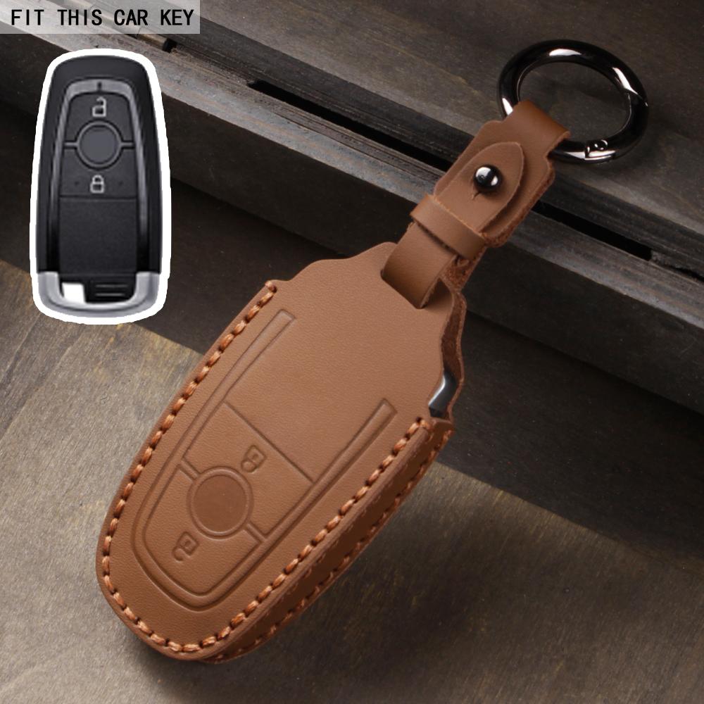 Fit for Ford Mustang Edge Explorer Focus F150 F250 F350 F550 Escape for Lincoln Mondeo 4 5 Buttons Leather Car Key Case