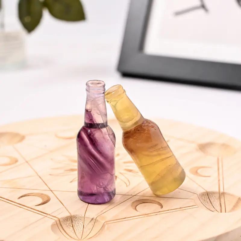 Cross Border Hot Sale Natural Fluorite Worry Stone Colorful Fluorite Beer Bottle Pendant Hanging Green Fluorite 3D Small Bottle