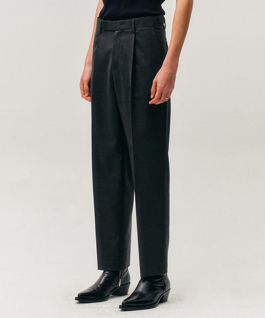 NOIRER Wool One-Tuck Relaxed Slacks (Gray)
