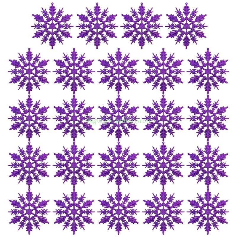24TE Christmas Snowflake Pendant 24pcs/set Glitter Plastic Hanging Pendant Ornament for Xmas Tree Window Wall Decoration