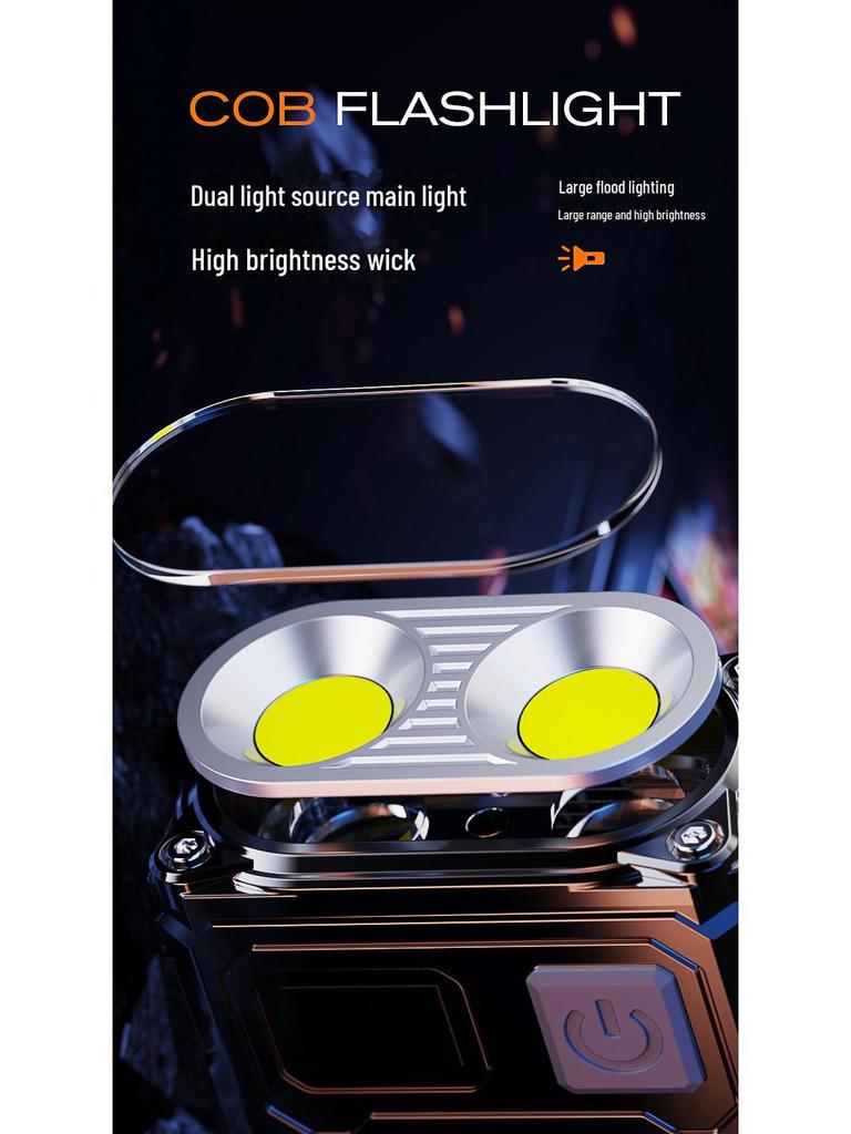 Super Bright Portable LED Flashlight with COB Side Light, Long-lasting Battery, and Warning Light for Outdoor and Work Lighting