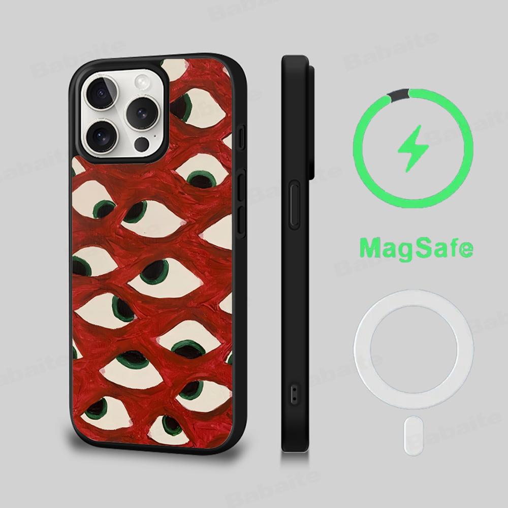 Black Scary Ghost Eye Monstrous Line Art Phone Case Magesafe Magnetic Wireless Charge Case For iPhone 16 14 Pro Max Plus Mini