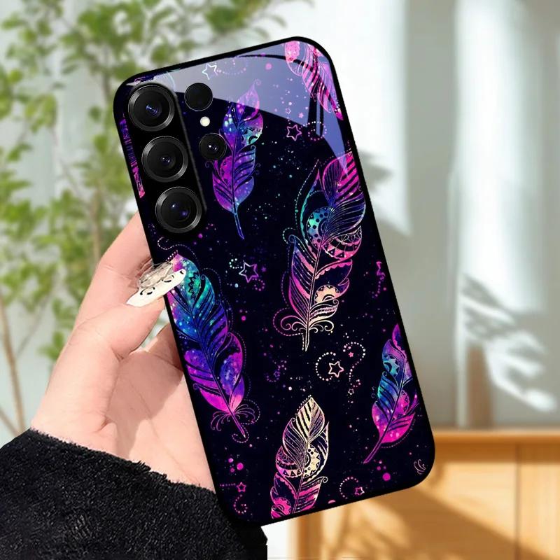For Samsung S23 S24 Ultra Fashion Case S24 Plus / S23+ S24+ Hard PC Tempered Glass Phone Cover For Galaxy S23 FE Glass Protector