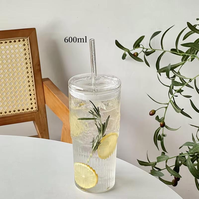 Portable Straw Glass Cup Household High Temperature Resistant Glass Bottle with Lid Straw Milk Tea Coffee Cup Glass Water Cup 450 mL чистый