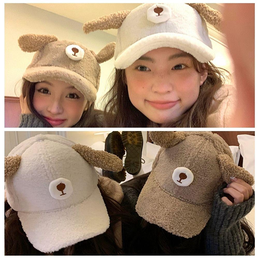 Doggie Ear Lamb Wool Baseball Cap Thicken Winter Peaked Cap Cute Puppy Baseball Hat Outdoor