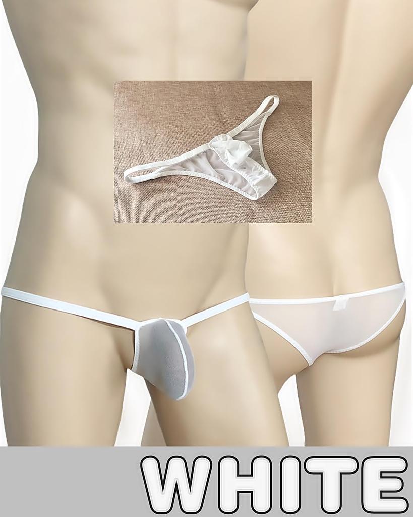 Heureux La Joie Ultra Briefs Men's See-Through T-Back Underwear, Sexy, Erotic, Micro, Sexy, 3D, Lace, G-String, Mesh, Half-Back (Size L, White)