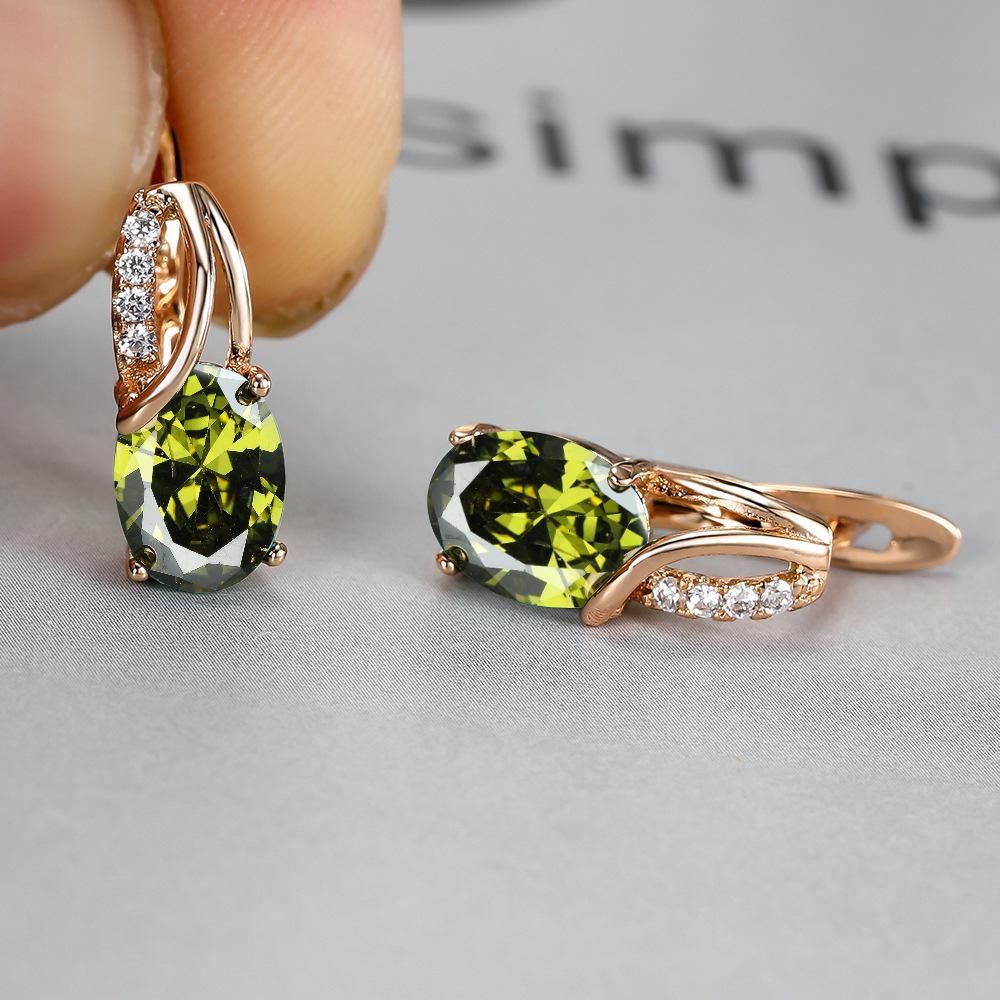 Oval Blue Zircon Diamond Champagne Gold-Plated Earrings for Weddings & Engagements