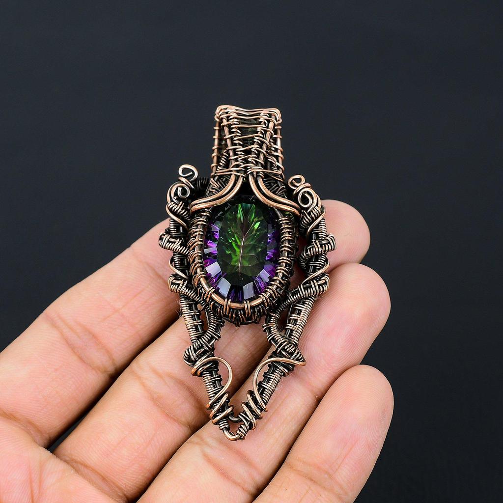 Amazing Mystic Topaz Gemstone Handmade Copper Wire Wrap Jewelry Pendant For Love