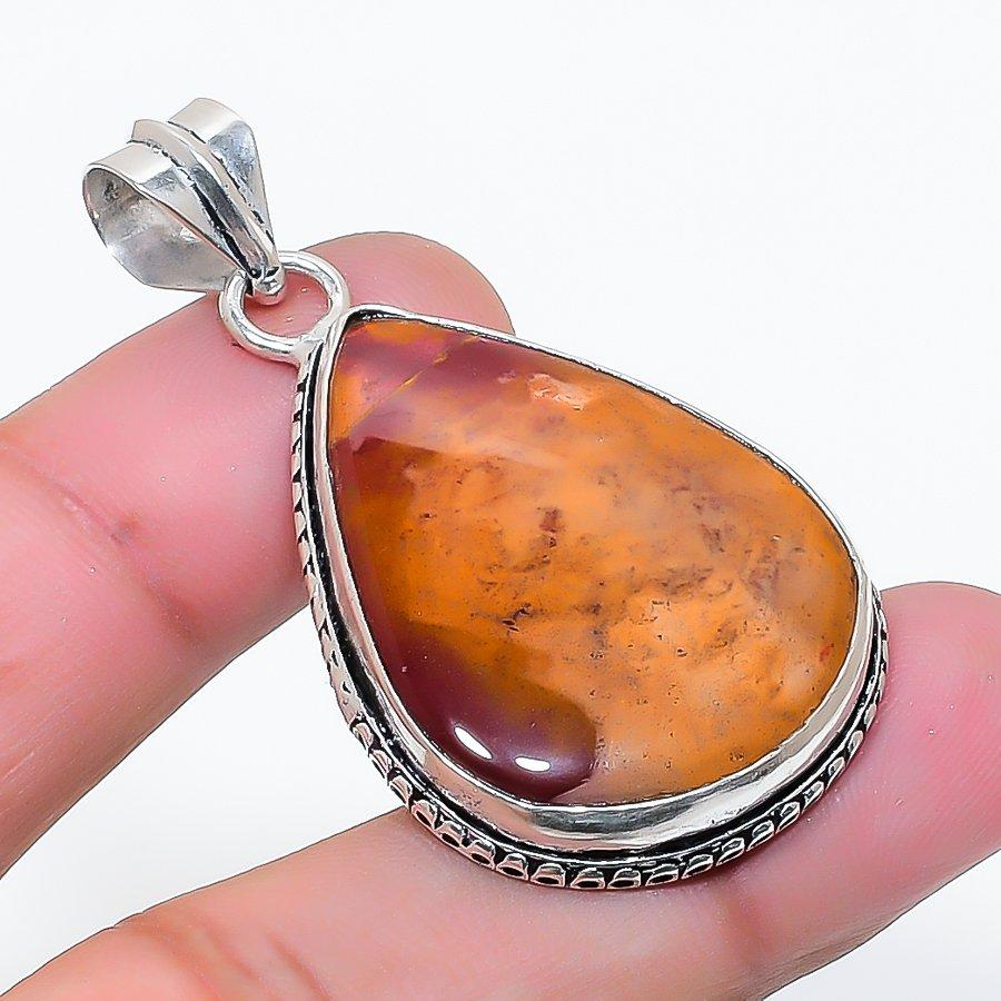 Natural Mookaite Gemstone Handmade 925 Sterling Silver Pendant 1.85" AP-15825