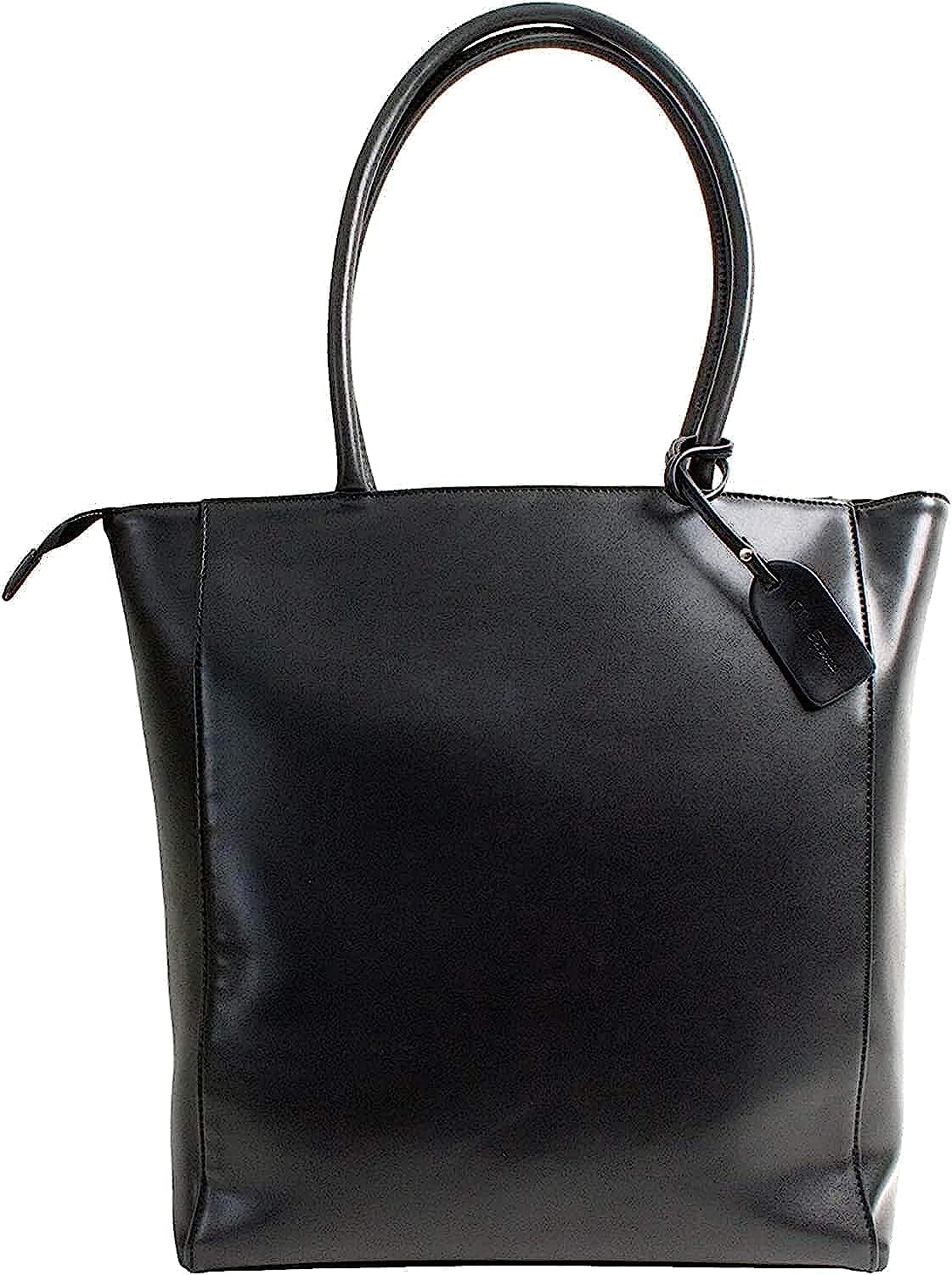 

Сумка-тоут для чоловіків та жінок Вертикальна Ділова Ручка Чак Натуральна Шкіра Дно Шкіра PU Тоут Міцна A4 PC 13 Дюймів Зберігання Плечова Плечо чорний