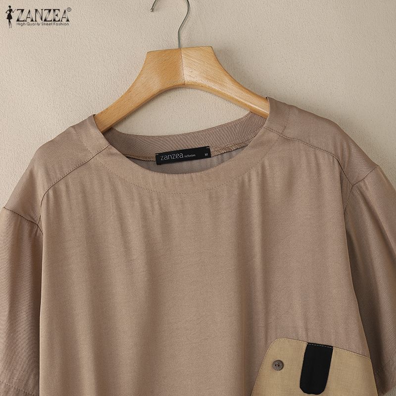 ZANZEA Bluză de vară cu mânecă jumătate și guler rotund, lejeră, casual, pentru femei