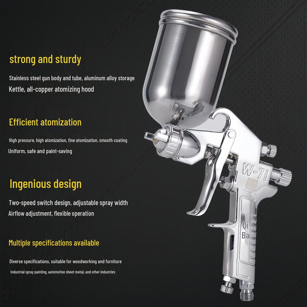 W101 Pneumatic Paint Spray Gun with High Atomization for Furniture, Upper & Lower Pot, New Model W71/W77