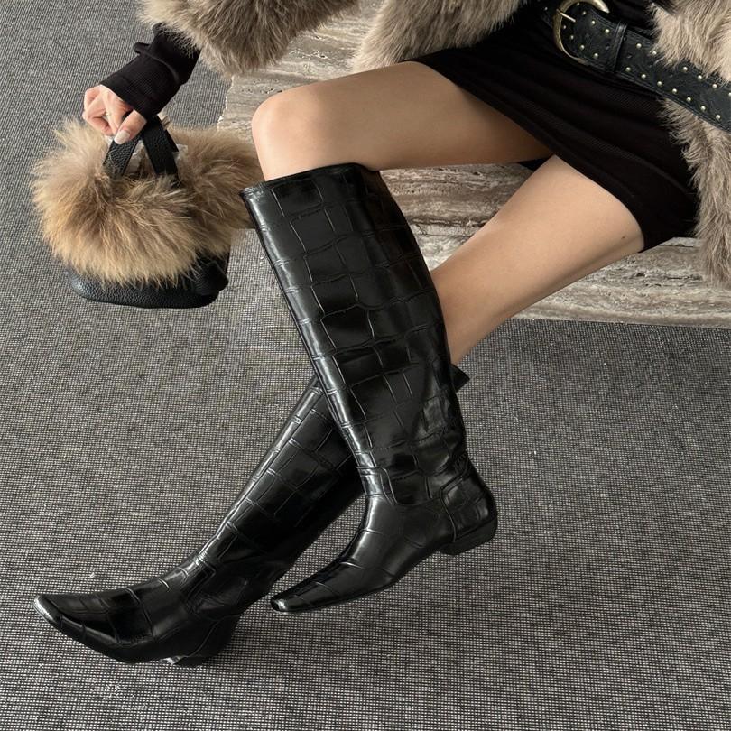 Knight Boots Women's Thick Heel High Heel Straight Boots Autumn and Winter New Square Head But Knee Boots Women's High Boots