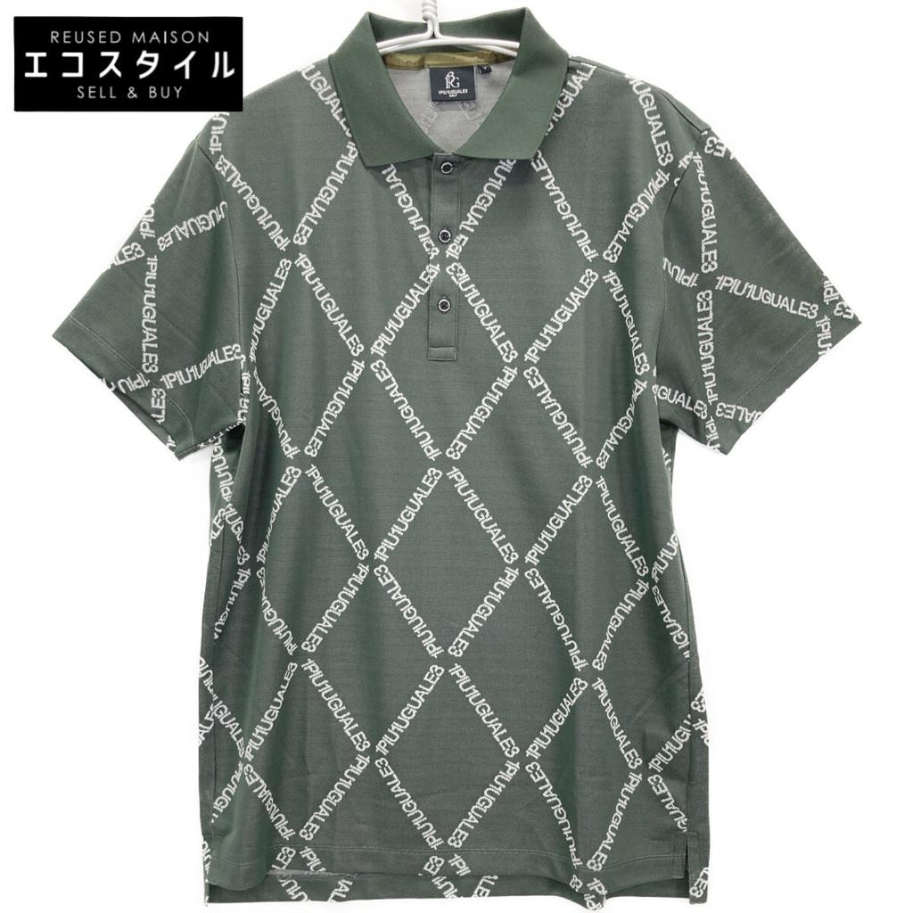 1piu1uguale3 [GOLF][×Takashiro Toga] GRK062 Khaki ARGYLE LOGO Short Sleeve Shirt tops V khakiUsed