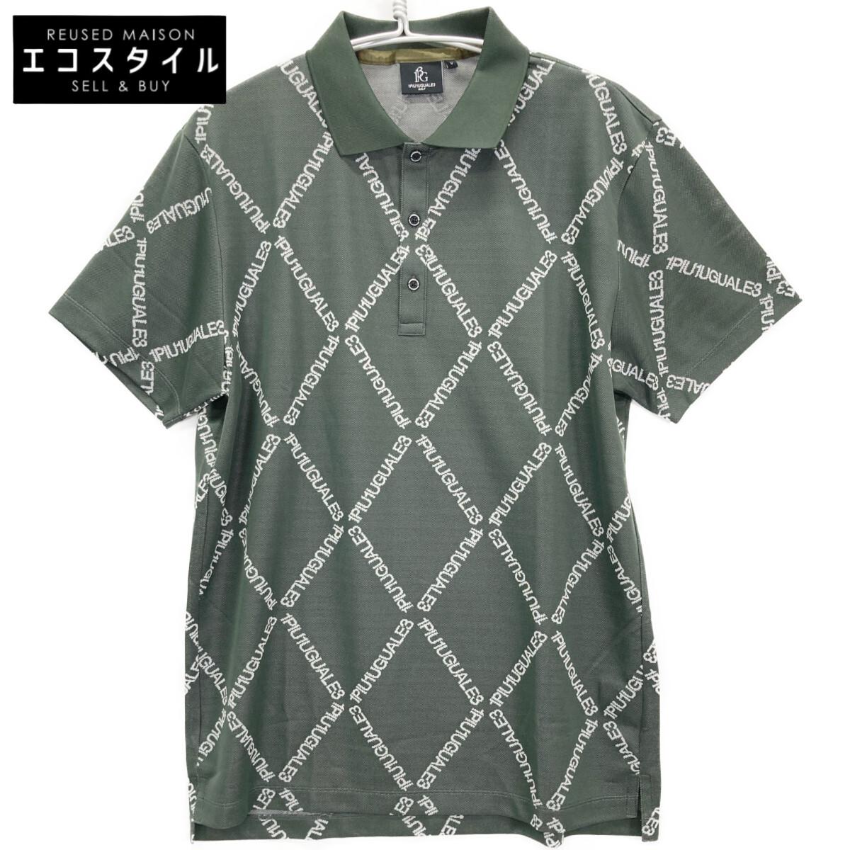 

1piu1uguale3 [GOLF][×Takashiro Toga] GRK062 Khaki ARGYLE LOGO Short Sleeve Shirt tops V khakiUsed