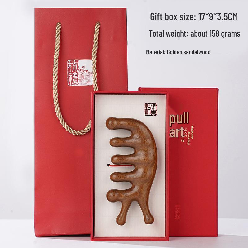 Golden Sandalwood Snail Massage Comb Set: Universal Five-Finger Comb and Portable Meridian Comb Gift Box
