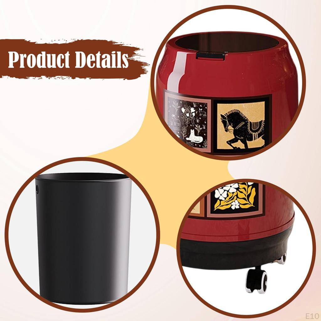 Decorative Large Capacity Trash Can with Universal Wheels for Kitchen, Vanity, Garage, RV.