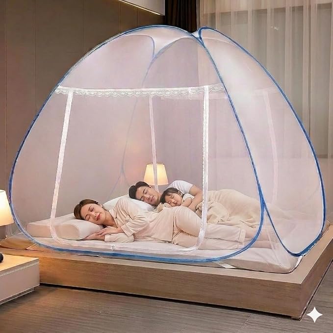 Premium Mosquito Net for Queen Size Double Bed (6 x 6 Feet), Easy Foldable Machardani with Corrosion Resistant PVC Coated Steel Frame