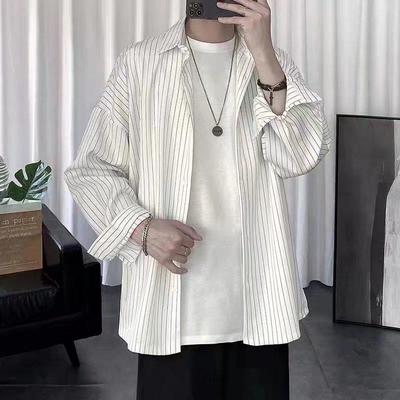 Heren Lente en Herfst Casual Gestreept Shirt Jeugd Revers Comfortabele Top