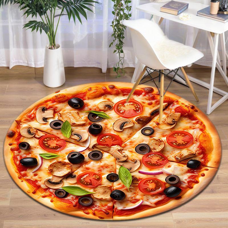 1Pc Food Theme Printed Circular Carpet, Home Door Mat, Outdoor Travel Protection Carpet A6