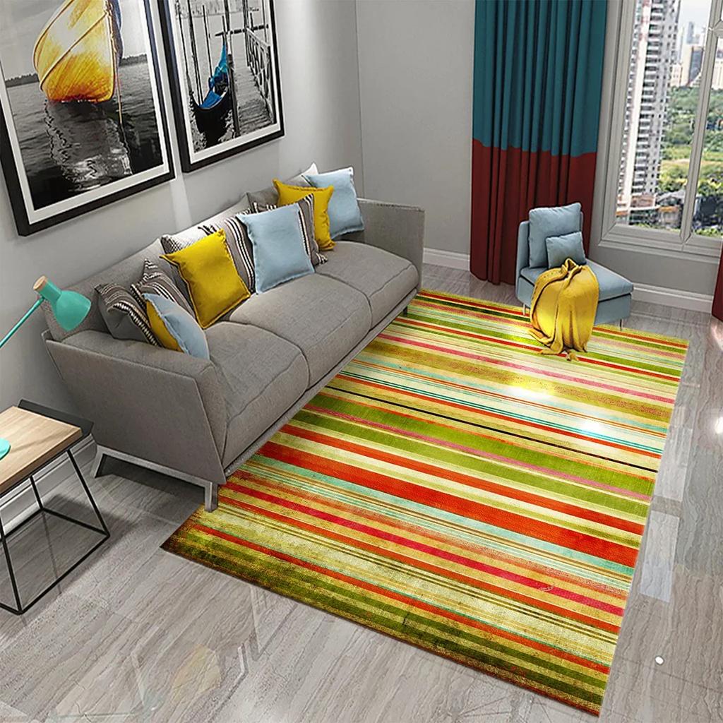 3D Retro Colorful Plaid Lines Carpet Colour Geometry Ethnic Style Rugs for Living Room Bedroom Decor Area Rugs Kitchen Floor Mat