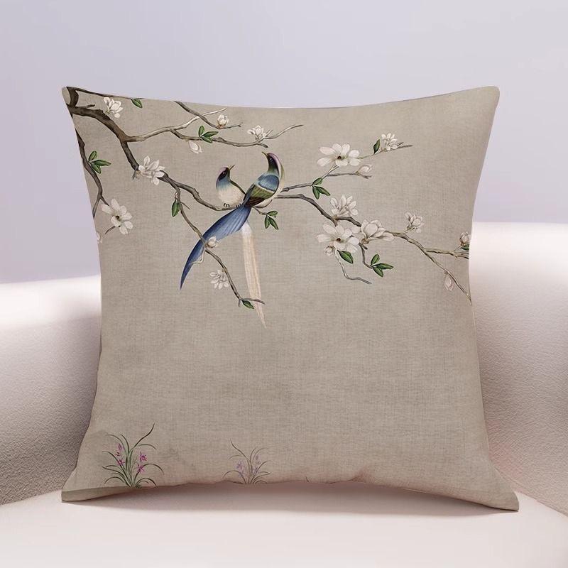 Antique Art Flower and Bird Picture Pillowcase Sofa Living Room Cushion Cover Car Office Throw Pillow Bedside Pillowcase