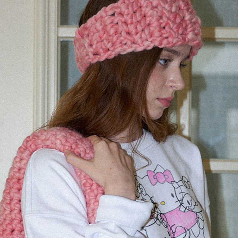 Slowslowly Wool 100% Handmade Crochet Hairband _ Pink