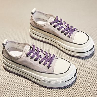 Leinenschuhe Damen Sommer Neue Plateauschuhe Dicke Sohle Erhöht Allround Lässig Schnürschuhe Kleine Weiße Schuhe