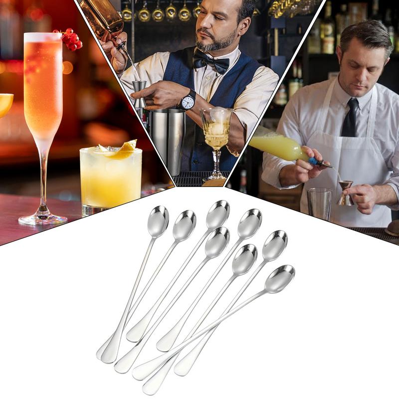 Tea Spoons 8X Cocktail Spoon Long Handle Stainless Steel 7.87in Iced Teaspoon Home Bar Drink Stirrer Tableware Set For Ice Cream