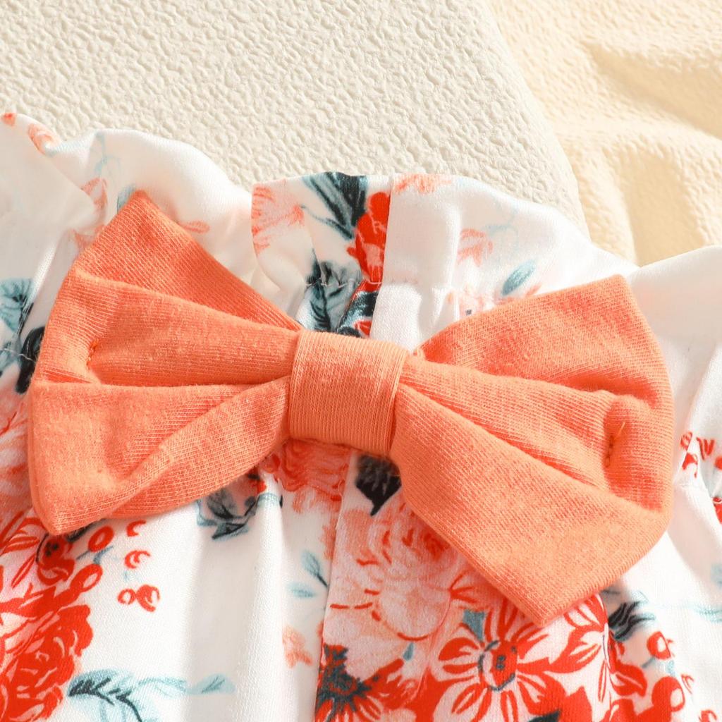 2026 Summer Baby Girl Letter Print Bodysuit, Bow Shorts & Headband Set