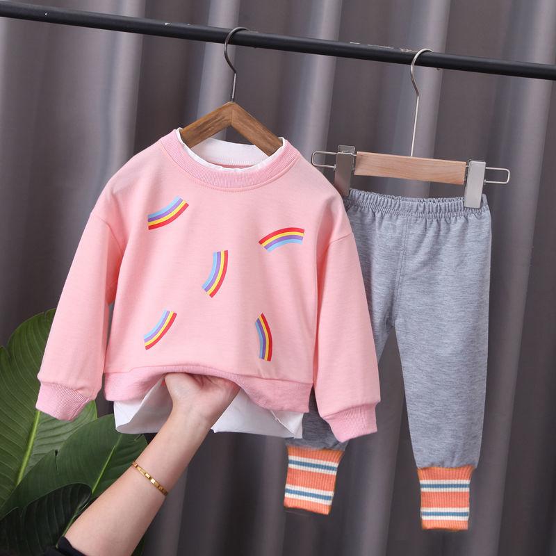Baby Girl Spring Children's Clothing 0-4 Years Old Two-piece Cartoon Cute Long-sleeved Suit Autumn Trousers